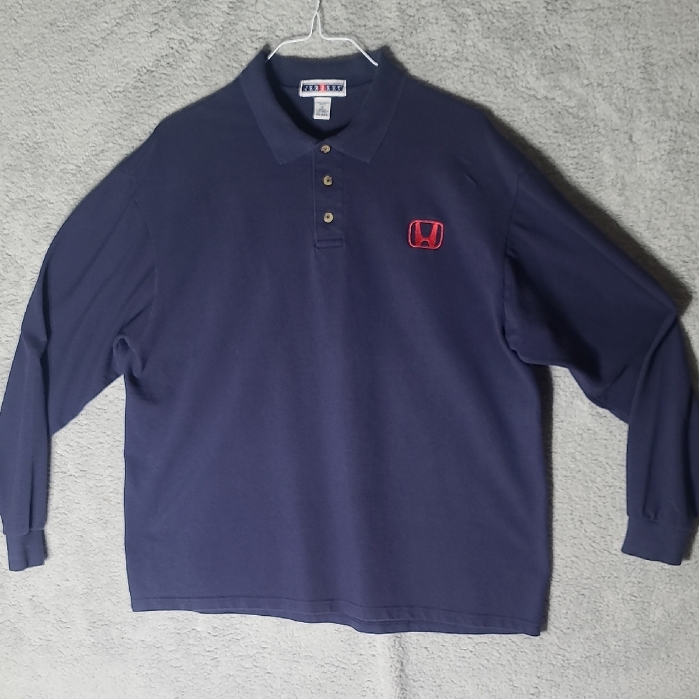 HONDA Jerzees Blue Polo Shirt Classic Long-Sleeve